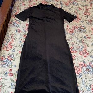 ZARA Black Velvet Bodycon MIDI Dress